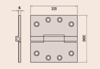 Butt Hinge Architectural Square 115x100x4.0mm